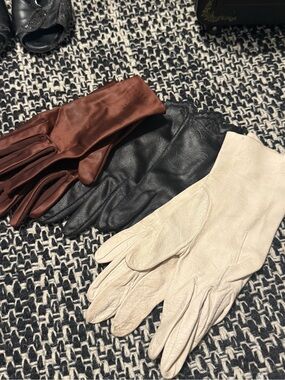 Classic Leather Gloves Trio - Cream, Black & Brown